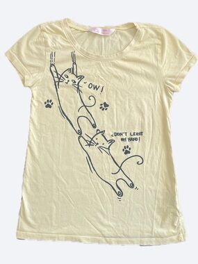Love To Dream Light Yellow Graphic Cat T-Shirt Crew Neck XXS Like New